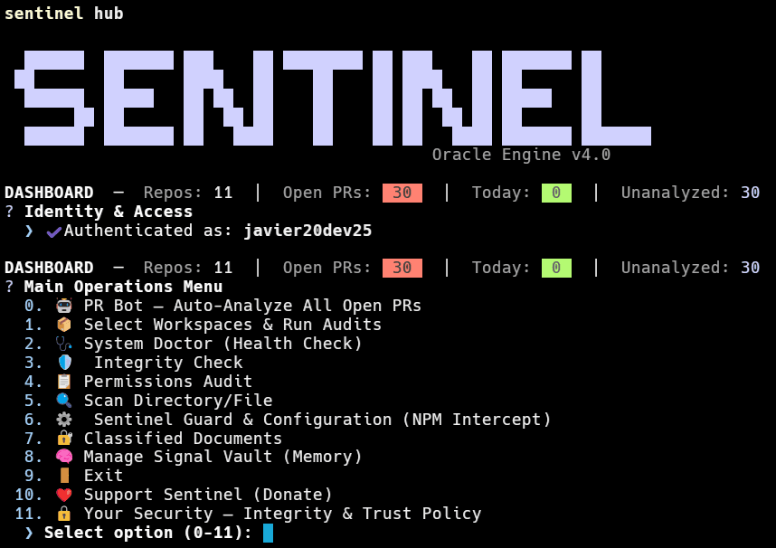 Sentinel Hub main menu